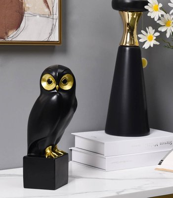 Статуетка сова чорна з золотим. Фігурка сови для інтерьеру 1400 фото