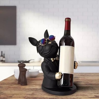Статуетка собака підставка для вина. Фігурка французького бульдога в окулярах, інтер'єрний тримач вина 0995 фото