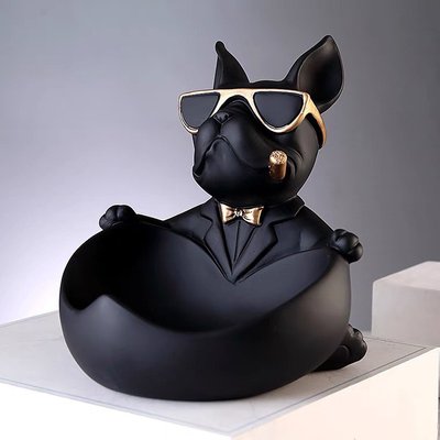 Статуетка собака цукерниця. Фігурка французького бульдога чорна 14G фото