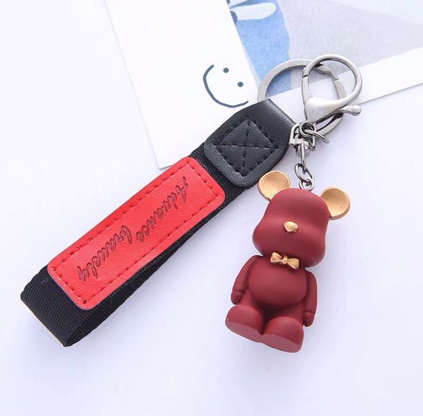 Брелок для ключів ведмідь з метелеком багряний, брелок для рюкзака ведмідь 1446 фото