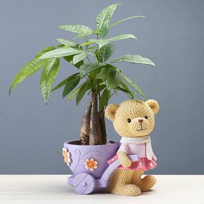 Кашпо ведмідь дівчинка з возиком, горщик для квітів 0978 фото