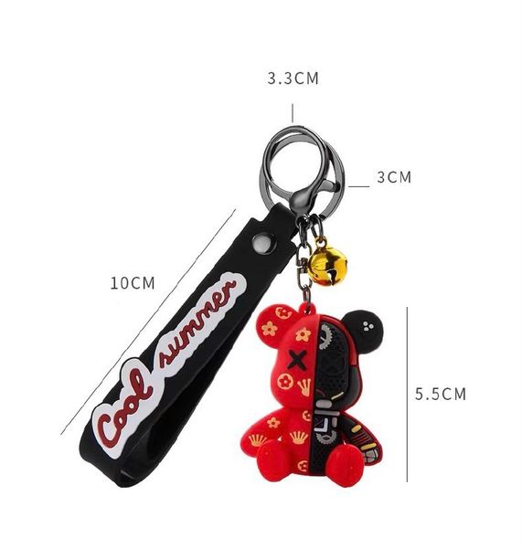 Брелок для ключів bearbrick чорно - червоний, брелок для рюкзака ведмідь 1856 фото