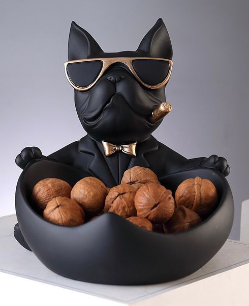 Статуетка собака цукерниця. Фігурка французького бульдога чорна 14 фото
