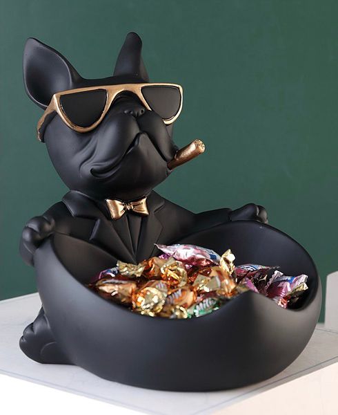 Статуетка собака цукерниця. Фігурка французького бульдога чорна 14 фото