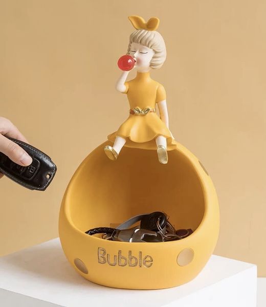 Статуэтка для телефона девочка Bubble оранжевая. Фигурка для интерьера, конфета, органайзер 094 фото