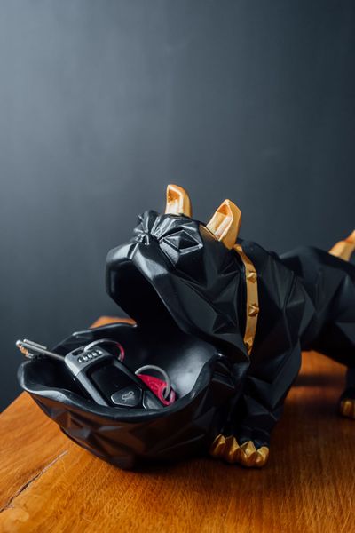 Статуетка собака чорна. Органайзер, цукерниця, лофт фігурка для інтер'єру 0909 фото