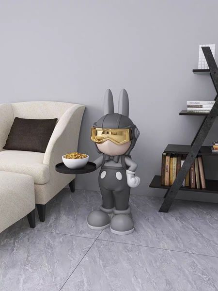 Журнальний столик cool rabbit з тацею, кавовий столик у вигляді статуетки сірого кольору 85 см 0965 фото