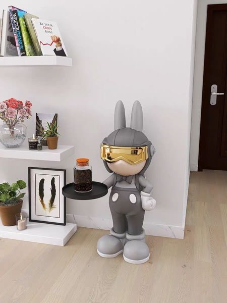 Журнальный столик cool rabbit с подносом, кофейный столик в виде статуэтки серого цвета 85 см 0965 фото