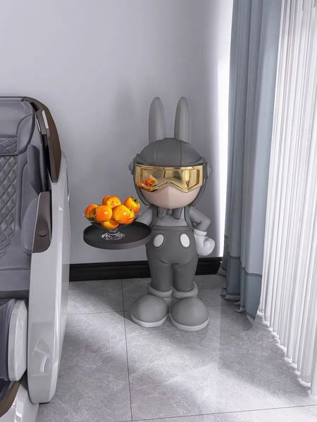 Журнальний столик cool rabbit з тацею, кавовий столик у вигляді статуетки сірого кольору 85 см 0965 фото