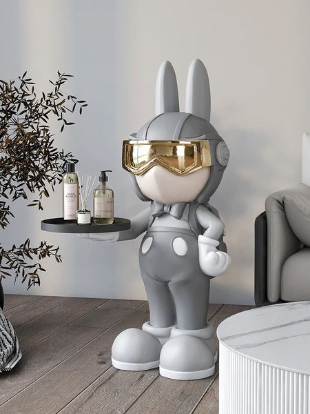 Журнальный столик cool rabbit с подносом, кофейный столик в виде статуэтки серого цвета 85 см 0965 фото