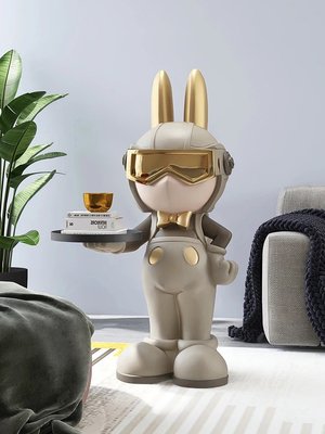 Журнальний столик cool rabbit з тацею, кавовий столик у вигляді статуетки бежевого кольору 85 см 0966 фото