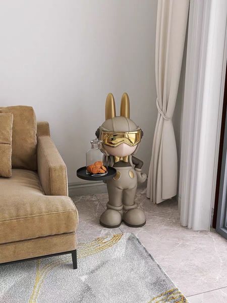 Журнальный столик cool rabbit с подносом, кофейный столик в виде статуэтки бежевого цвета 85 см 0966 фото