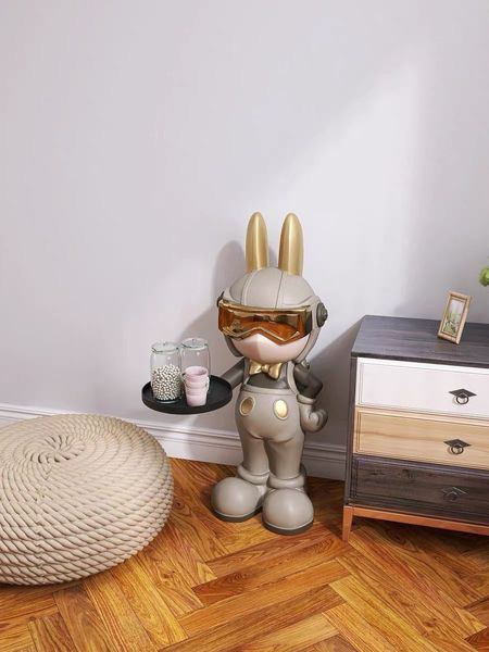 Журнальний столик cool rabbit з тацею, кавовий столик у вигляді статуетки бежевого кольору 85 см 0966 фото